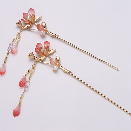 Hanfu hairpin removable long tassel metal lotus step shake lotus hairpin for women's hair super fairy hairpin lotus hairpin blue one
