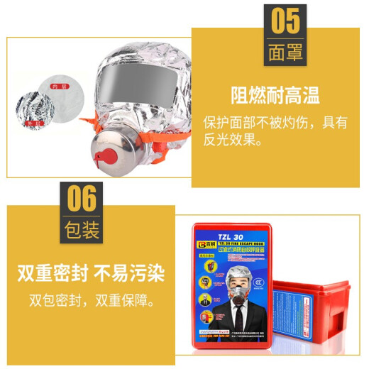 Baige fire mask, gas mask, fire-proof and smoke-proof fire escape mask, filter-type fire-fighting self-rescue respirator