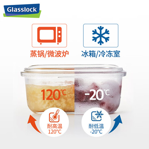 Glasslock韩国进口耐热钢化玻璃保鲜盒可微波炉加热饭盒通勤带饭包包2件套 圆370ml+长方695ml+米黄包