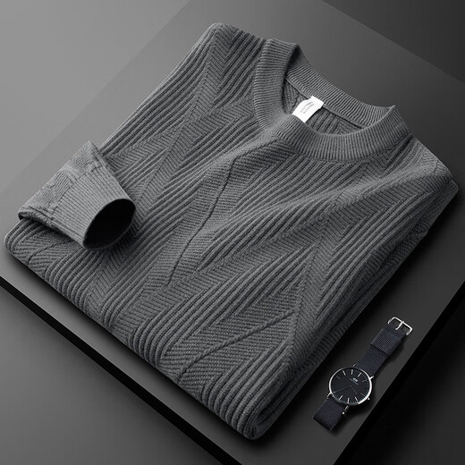 Prideme Light Luxury Winter Burned Algody Sweater Hombres de manga larga Jacquard Patrón de jacquard Sweater Cuello redondeado Top PG9901-Apricot M [Sugerión de peso: 100-120Jin [Jin equivale a 0.5 kg]]