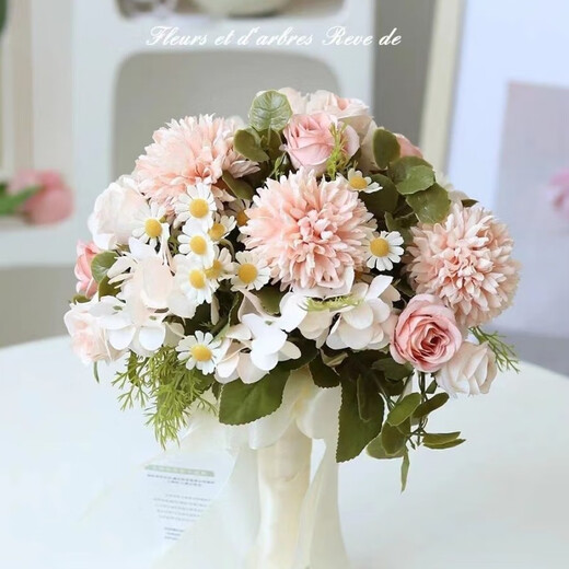 致仕手捧花新娘韩式婚礼结婚领证仿真花束森系婚纱摄影拍照道具手捧花 相守一生加大款
