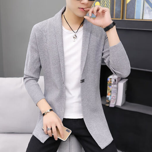 Wanpai Mo spring and autumn mid-length sweater men's cardigan jacket slim sweater top autumn sweater trendy men's clothing K20 black 3XL 145-160Jin [Jin equals 0.5 kg] wear