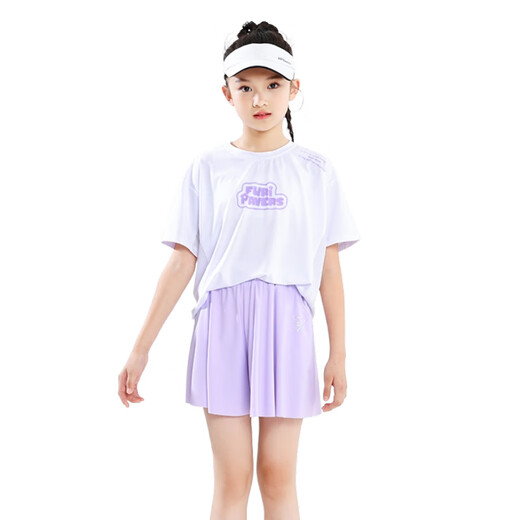 Pitt Pitt Girl Schnell trockener Anzug Kinder Sommer Badminton Sommer Tennis Girl Running Training Anzug mittelgroßer Kinder Sportanzug 9922 Baumwolle T Weiß + 18426 Lila Shorts 150 cm