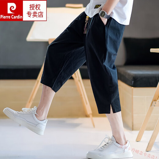 Pier Cardin Ice Silk Pantalon recadré Summer Summer Linen Shorts en lin de style chinois Pantalon de coton en vrac à maigre