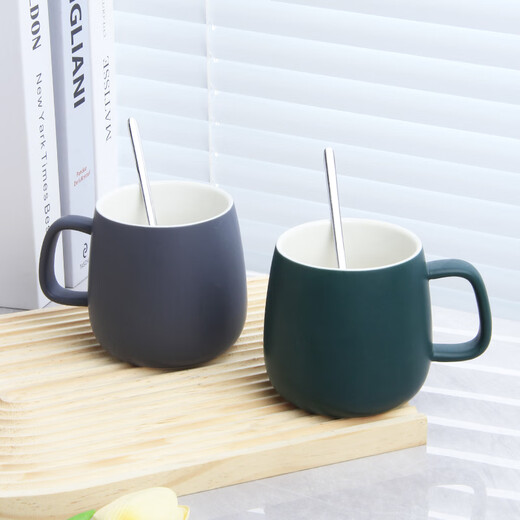 Creative plain color large-capacity cup high-value mug frosted simple coffee cup ceramic tea cup new year's goods Morandi-grey blue 1 piece 380ml