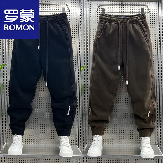 Romon (Romon) Frühlings- und Herbst- und Winter neu gestreifte lockere Lässigkeitshülsenhosen Herren-Cord-Buchstaben Harem Pants plus Fleece Sports Hosen Kaffeefarbe Frühling und Herbststil 3xl 150-170jin [Jin gleich 0,5 kg]