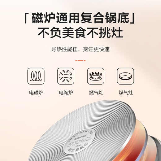 SUPOR steamer 304 thickened stainless steel composite bottom double-layer steamer soup pot large gas open flame induction cooker universal EZ22SAS01-W- 22cm