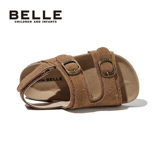 Belle children's shoes, girls' beach shoes, summer new open-toe boys' sandals, children's Birkenstock shoes, medium and large children's casual shoes, Gravel Camel 27, foot length 16.2-16.7cm