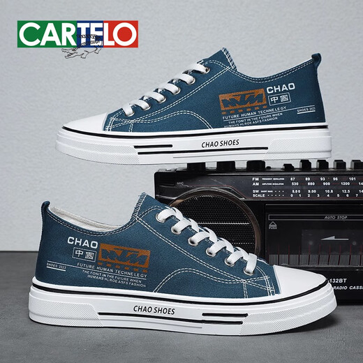 CARTELO Canvas Men's New Spring and Autumn Breathable Casual Sports Flat Shoes Fashion Men's Youth Canvas Shoes Blue 39 Standard Sports Code