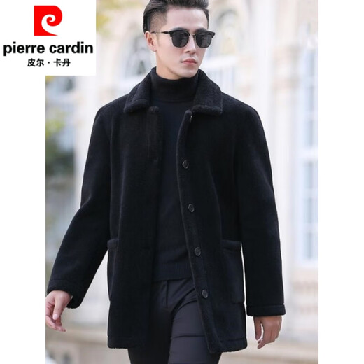 Pierre Cardin trendy brand sherpa jacket for men autumn and winter 2025 new sheep sheared men's wool coat mid-length men's brown 2XL 160-170Jin Jin is equal to 0.5 kg