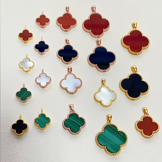 18K gold four-leaf clover pendant color gold rose gold gold necklace au750 clavicle chain gift for girlfriend's mother 18K gold rose gold (single pendant) 15mm white mother-of-pearl