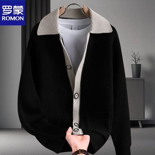 Romon gefälschter zweiteiliger Pullover-Männer Frühling und Herbst loser Strickjacken-Pullover-Sense-Gelegenheitsjacke 6701 Aprikosenfarbe etwa 90 ~ 115 Jin [Jin gleich 0,5 kg] kann getragen werden