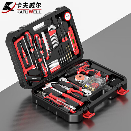 卡夫威尔 109件套家用手电钻工具箱套装充电电动螺丝刀电工维修 P2982A 122件锂电钻套装P3028A