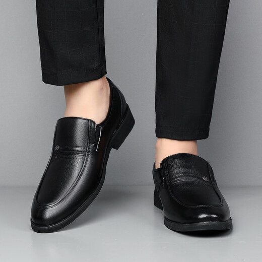 Portures leather shoes for men, slip-on business casual shoes, lightweight formal shoes, wedding shoes for men 1805 black 42
