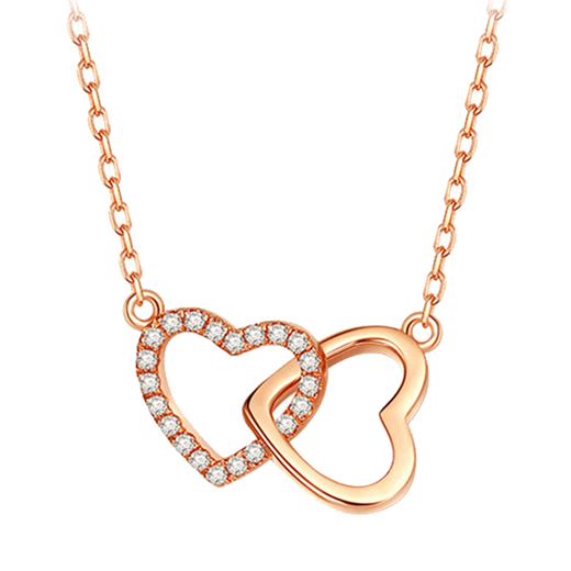 Eoth18K gold double heart love necklace women's clavicle chain rose gold pendant birthday gift for girlfriend 520 gift 18K rose gold double heart love necklace + certificate