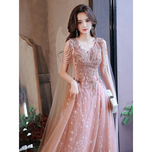 Remtin evening dress 2024 new light luxury niche high-end heavy industry banquet temperament celebrity fairy sense host female picture color 3XL