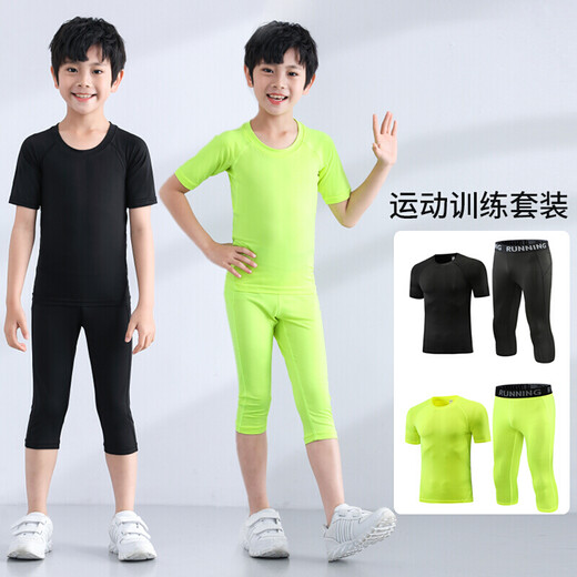 
Children's tights training suit men's running sports short-sleeved suit basketball football quick-drying clothes cropped pants fitness suit YIPAI Yipai all black suit S size (height 160, weight 80 Jin [Jin equals about 0.5 kg])