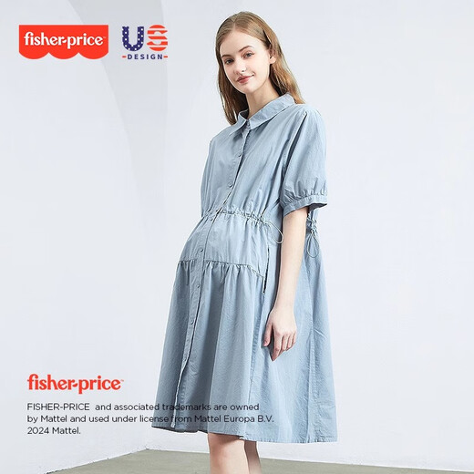 Fisher-Price American Fisher Maternity Robe printemps and été nouveau robe de style pur coton allaitements vêtements de maternité à la mode Femmes Robe d'été à la mode Cloud Blue Robe L [120-140Jin [Jin est égal à 0,5 kg] Convient à porter]