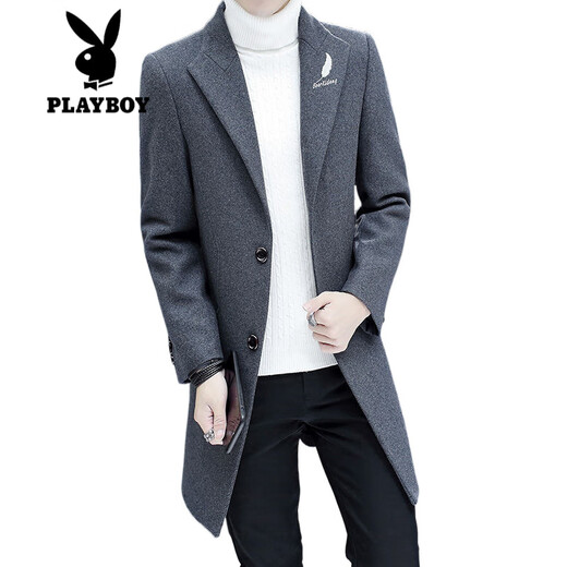 Playboy (PLAYBOY) men's windbreaker new autumn and winter woolen coat men's Korean style trendy cotton thickened youth woolen coat men 988 black XL XL (recommended 125-140Jin Jin equals 0.5 kg)