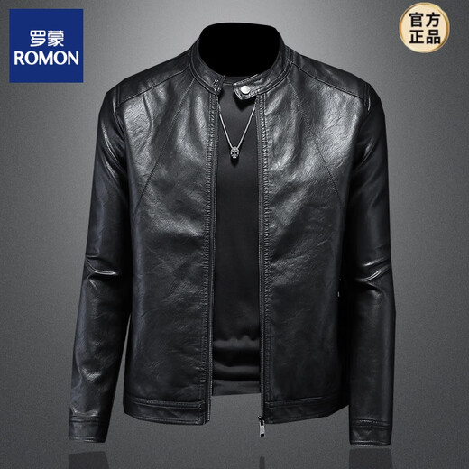 ROMON Venom European and American simple stand-up collar simulated leather jacket men's motorcycle handsome spring and autumn style overcome youth slim leather jacket gray XL one size larger