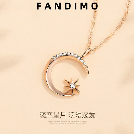 Fantimo Light Luxury Necklace for Women 18k Gold Inlaid with Moissanite Star and Moon Pendant Temperament Colored Gold Clavicle Chain 18k Gold Star and Moon Necklace SF Express+ Brand Gift Box
