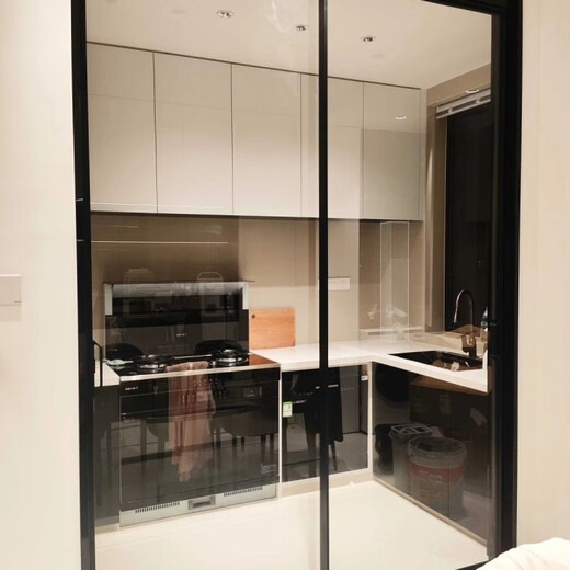 勤凯定制厨房推拉门极窄边框三联动长虹玻璃门阳台客厅隔断移门包安装 三联动包安装每平方价格