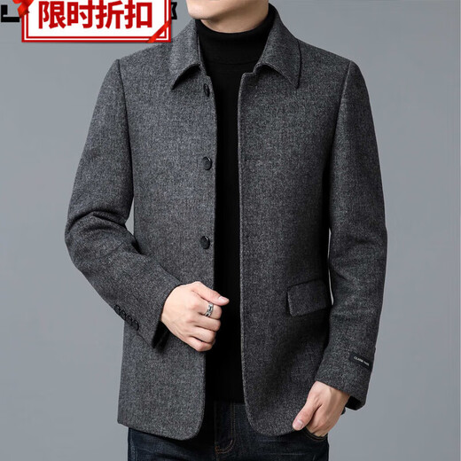 Lilang Herren-Wolljacke Herbst und Winter Neue doppelseitige Kaschmirjacke mittleren Alters im mittleren Alter lässig Wollwolle Top schwarz 180/xl