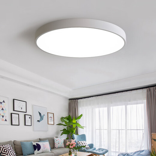 心语馨超薄卧室灯超亮客厅led吸顶灯现代简约房间阳台圆形大气语音灯具 白色圆形60CM/48瓦（卧室/餐厅） 三色调光