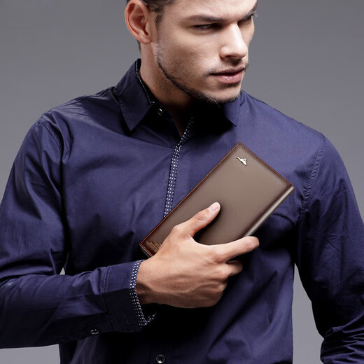 Sept wolves portefeuille long portefeuille en cuir authentique portefeuille droite pour hommes simples pure pure couche de vache de vache portefeuille en cuir souple marron en marron