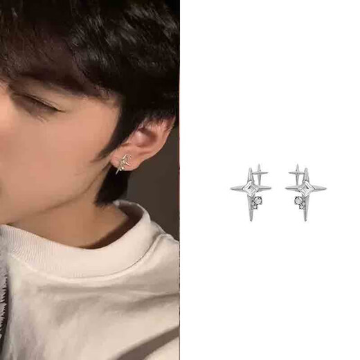 Free Talk Star Earrings Men's Trendy High-end Men's Earrings Single Handsome Cross Boy Ear Jewelry for Your Boyfriend Single
