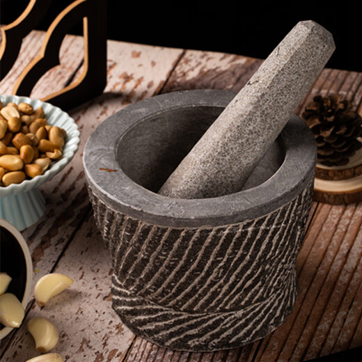RSRDDY stone hand-carved bluestone stone mortar, garlic mortar, medicine jar, household garlic paste, grinding, peeling and pressing garlic, handmade bluestone special stone mortar with lid