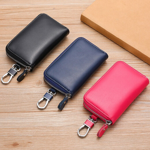 Maiweini2024 neuer Reißverschluss großer Kapazität Schlüsselbeutel Herren-Leder Multifunktion praktischer Autoschlüssel Cowhide Key Bag Royal Blue [Doppelreihe 12 Schlüsselpositionen + 2 Kartenpositionen]