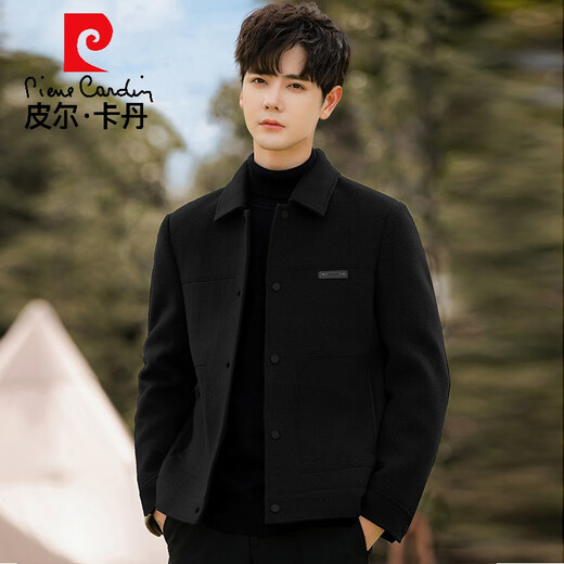 Pierre Cardin Double-sided Woolen Coat Men's Autumn and Winter Thickened High-end Business Casual Short Lapel Woolen Jacket Black (Removable Down Liner) XL 180