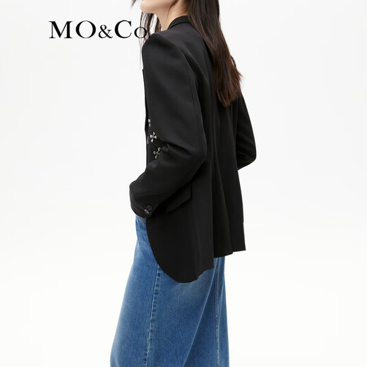 MO&Co. Suit Power Jacket Retro Waist Casual Suit Professional Suit Suit Women Black XS 155