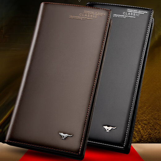 Sept wolves portefeuille long portefeuille en cuir authentique portefeuille droite pour hommes simples pure pure couche de vache de vache portefeuille en cuir souple marron en marron