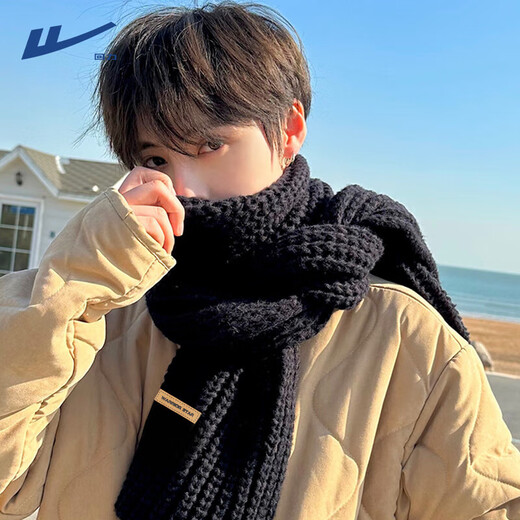 Pull back scarf for men in winter warm wool knitted couple gift for boyfriend and girlfriend versatile scarf red scarf for the year of birth, black