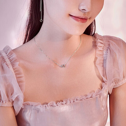 Chow Dasheng platinum double love necklace female PT950 double ring clavicle chain birthday gift for girlfriend 3.44g