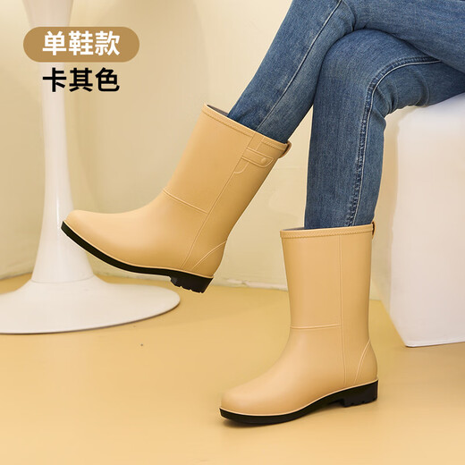 傲列时尚雨鞋女中筒女士水鞋子女成人加绒雨靴防滑半筒水靴女雨鞋 黑色(加棉款) 37