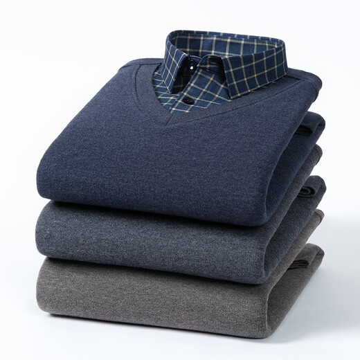 Monde chaud chemise chaude hommes plus velours chemise pour hommes épaissis faux collier épissé en deux pièces.