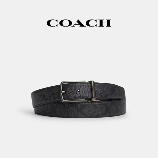 蔻驰（COACH） 官方授权 商务休闲经典标志印花男士针扣腰带情人节礼物 黑灰色CY983QBMI5