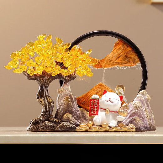 
Yunya’s everything is good for persimmon ornaments in living room wine cabinet quicksand painting high-end desktop ornaments moving gifts. The lucky cat and fortune tree quicksand painting-Cyan Jinshan