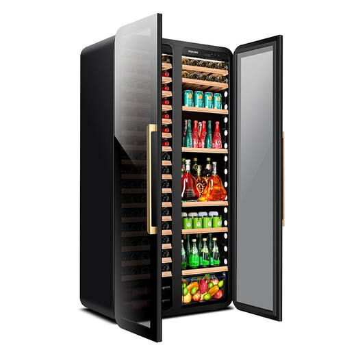 PULADI Arc Intelligent Frequency Converter Double Door Double Temperature Red Wine Cabinet Constant Temperature Home Living Room Refrigerator Office Tea Retro Villa President Embedded Commercial Display Fresh Cabinet WIFI Retro Integrated Double Door Color Matching Ice Bar + Wine Cabinet 490L