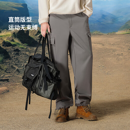 骆驼工装裤男女款秋季防水休闲裤户外登山运动裤加绒梭织冲锋长裤 Y14CAY6625A，星河灰，男 【加绒】 XL