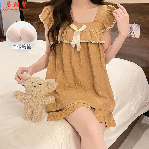 Xiangyaxin mit Brustpads Pyjamas für Frauen im Sommertag Student Hosentort Shorts süß und niedlich farbige Mädchen Dünne Heimkleidung Set 9906 Schwarzer Plaid L 95-115jin [Jin ist 0,5 kg]