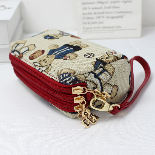 Changyin canvas ethnic style clutch bag, small wrist bag, women's mobile phone bag, bear big screen mobile phone coin purse shoulder bag, bear wine red