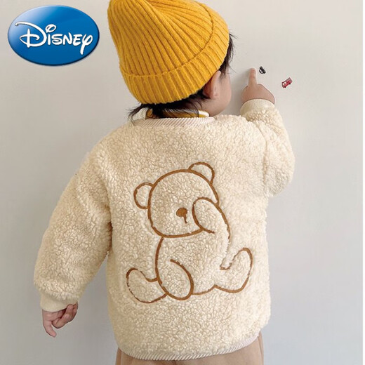 Disney Baby Fur Plush Jacket Новая зимняя одежда для мальчиков и девочек Осень и зимние утолщенные хлопчатобумажные куртки для хлопчатобумажных курток для детей теплые вершины Модный верблюдный свитер [Добавленный бархат] 73