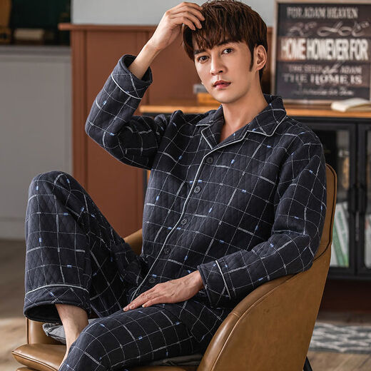 Wei Jie Pure Cotton Pyjamas für Männer im Winterherbst- und Winter-Herren-Pyjama verdickte den warmen Anzug der Zwischenschicht-Baumwollbaumwäsche mittleren Alters und ältere Männermodell P3878 Big Red Cotton L [130-155jin [Jin gleich 0,5 kg]]