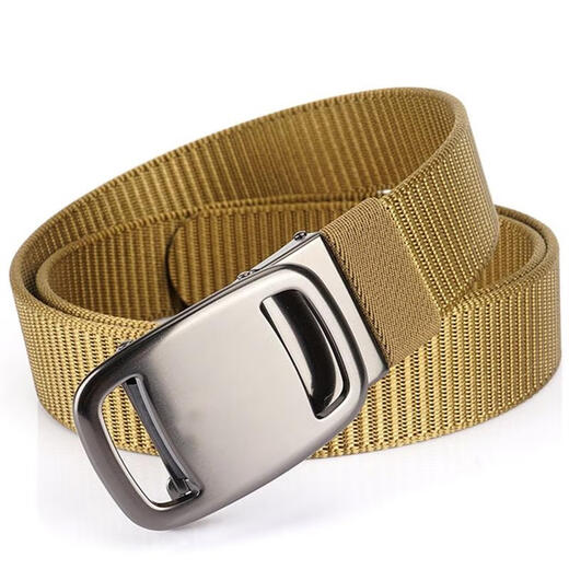 VANLUNTALU canvas belt men's automatic buckle braided tactical belt youth outdoor casual simple and versatile trendy jeans belt Chinese silver military green cloth belt 120cm
