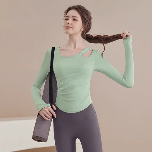 Youyou Yoga Wear Women's 2025 Spring and Autumn New Long-Sleeved Slim Sports Top Running Pilates Fitness Set 33441 Pink Long-Sleeved Top Fixed Cup Breast Pad M Recommended 100-115 Jin Jin equals 0.5 kg