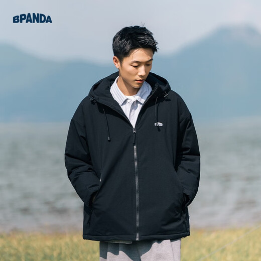 Panda Ben (ben.panda) cotton-padded jacket for men in autumn and winter, mountain style, warm, water-repellent, loose-fitting, couple cotton-padded jacket, multi-wear jacket, black L